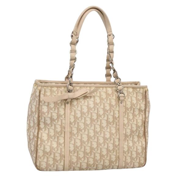 DIOR Trotter Canvas Romantic Tote Bag Pvc Beige Silver - Picture 1 of 12